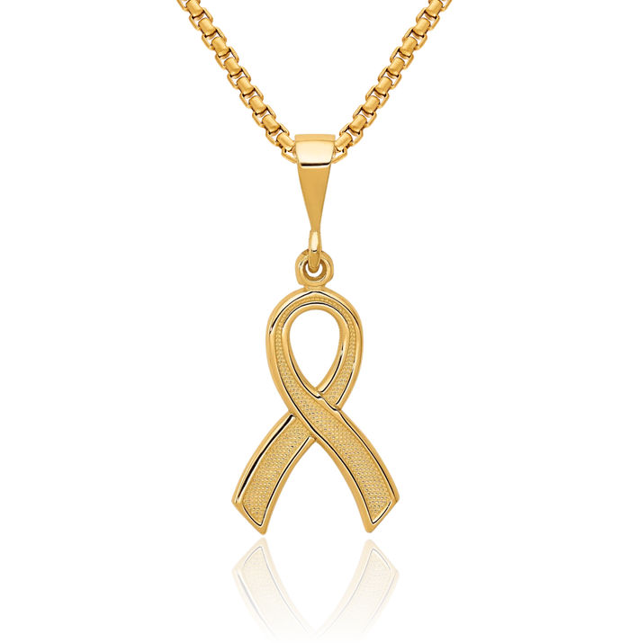 14K Solid Yellow Gold Cancer Awareness Ribbon Necklace Chain Pendant Charm