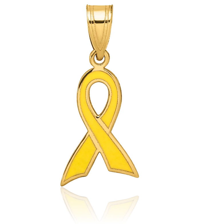 14K Solid Yellow Gold Cancer Awareness Ribbon Necklace Chain Pendant Charm