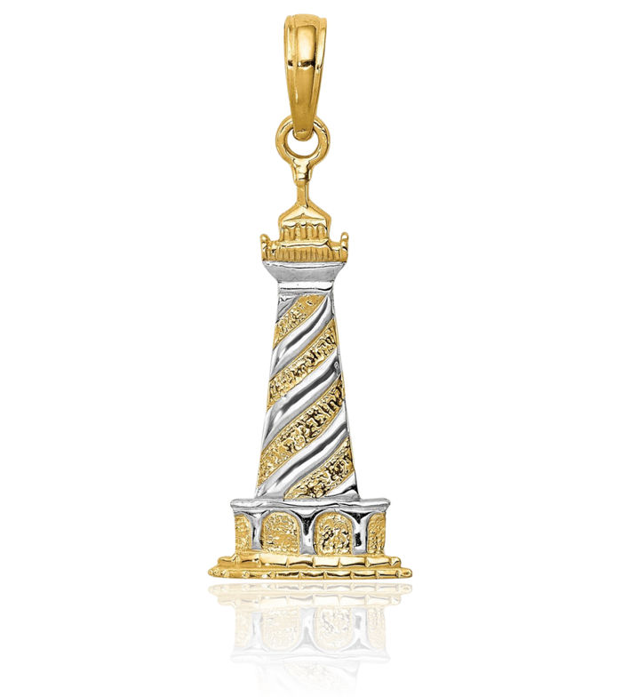 14K Solid Yellow Gold Cape Hatteras Lighthouse Necklace Chain Pendant Charm