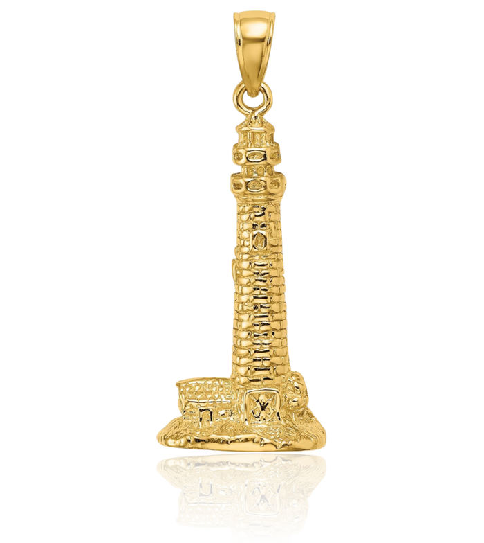 14K Solid Yellow Gold Cape Nj Lighthouse Necklace Chain Pendant Charm