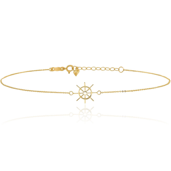 14K Solid Yellow Gold Captains Wheel Anklet Summer Beach Foot Ankle Bracelet