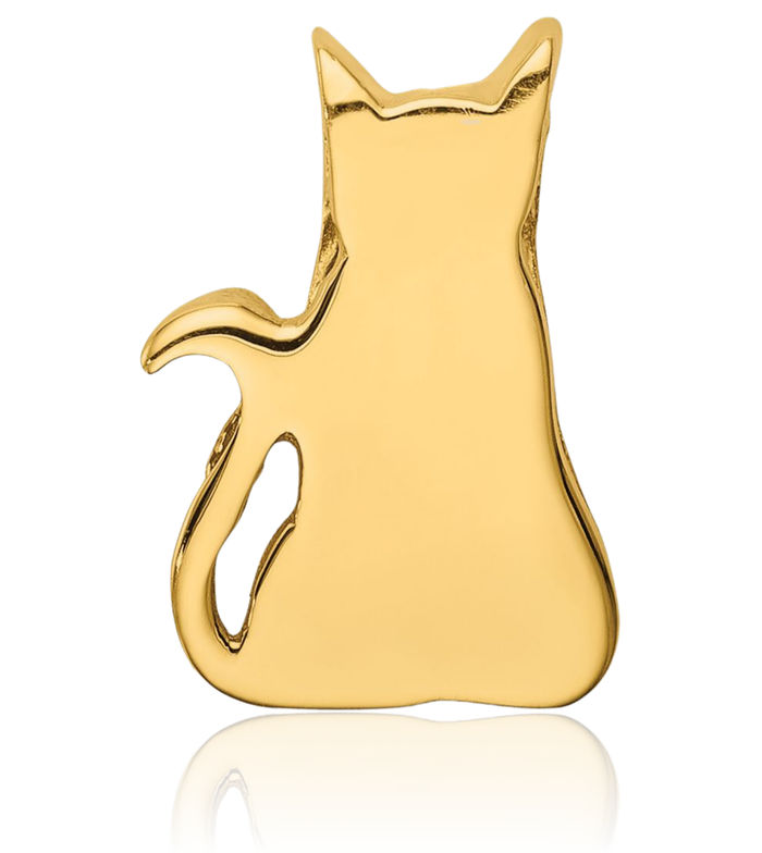 14K Solid Yellow Gold Cat Floating Chain Slide Pendant Necklace Charm