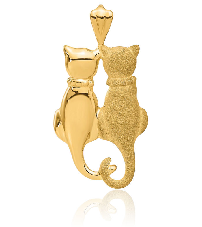 14K Solid Yellow Gold Cats Necklace Chain Pendant Charm
