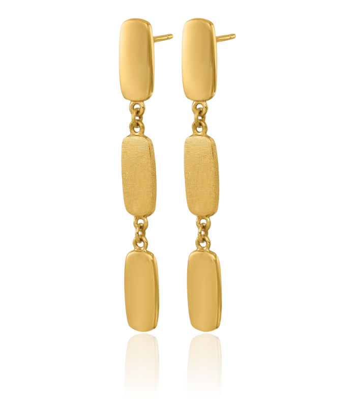 14K Solid Yellow Gold Rectangular Chain Link Post Drop Dangle Earrings