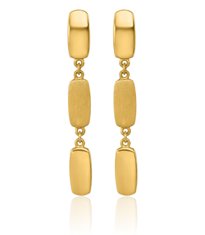 14K Solid Yellow Gold Rectangular Chain Link Post Drop Dangle Earrings