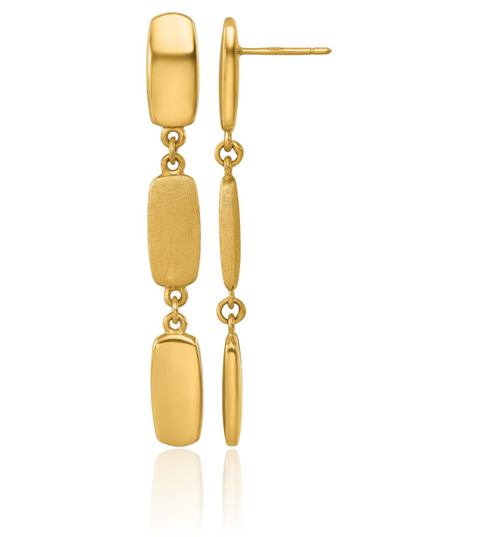 14K Solid Yellow Gold Rectangular Chain Link Post Drop Dangle Earrings