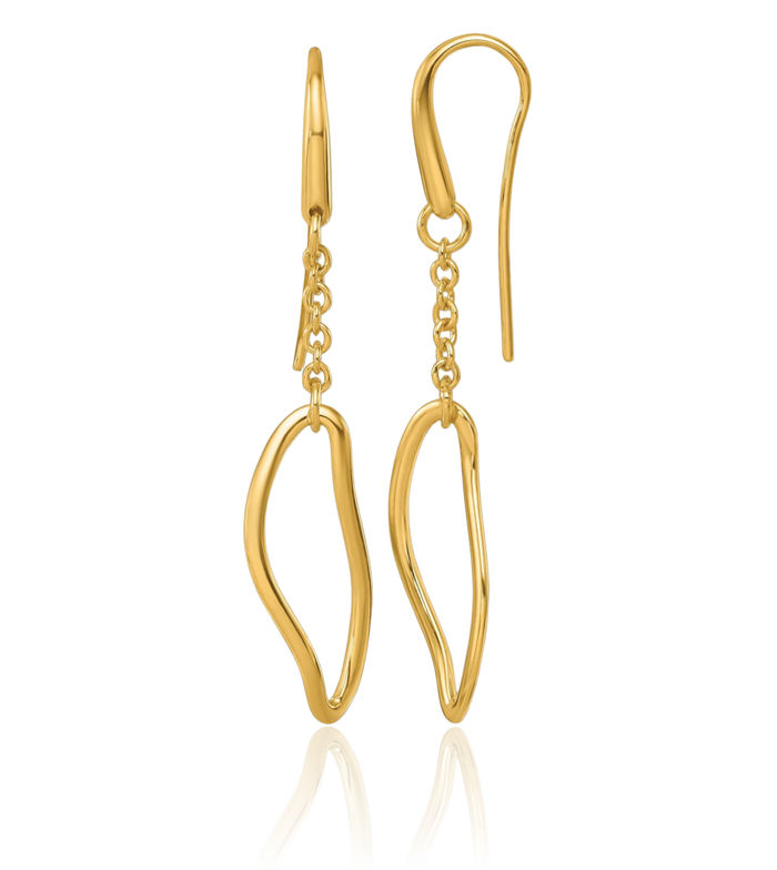 14K Solid Yellow Gold Contemporary Chain Link Shephard Hook Drop Dangle Earrings