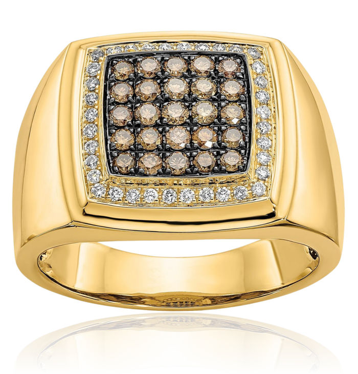 14K Solid Yellow Gold Champagne White Diamond Mens Ring