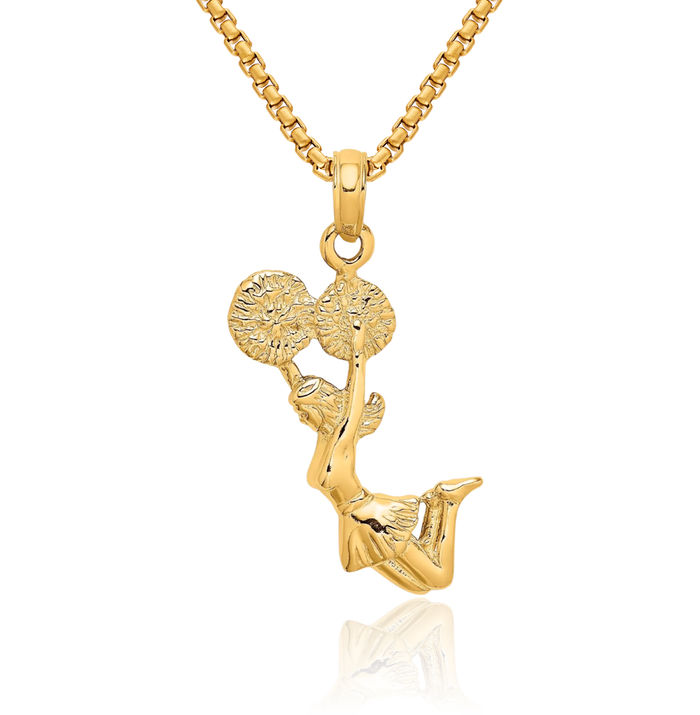 14K Solid Yellow Gold Cheerleader Necklace Cheerleading Charm Sports Pendant