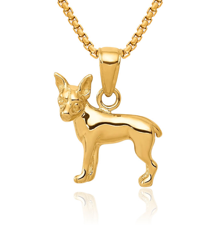 14K Solid Yellow Gold Chihuahua Dog Necklace Chain Pendant Charm