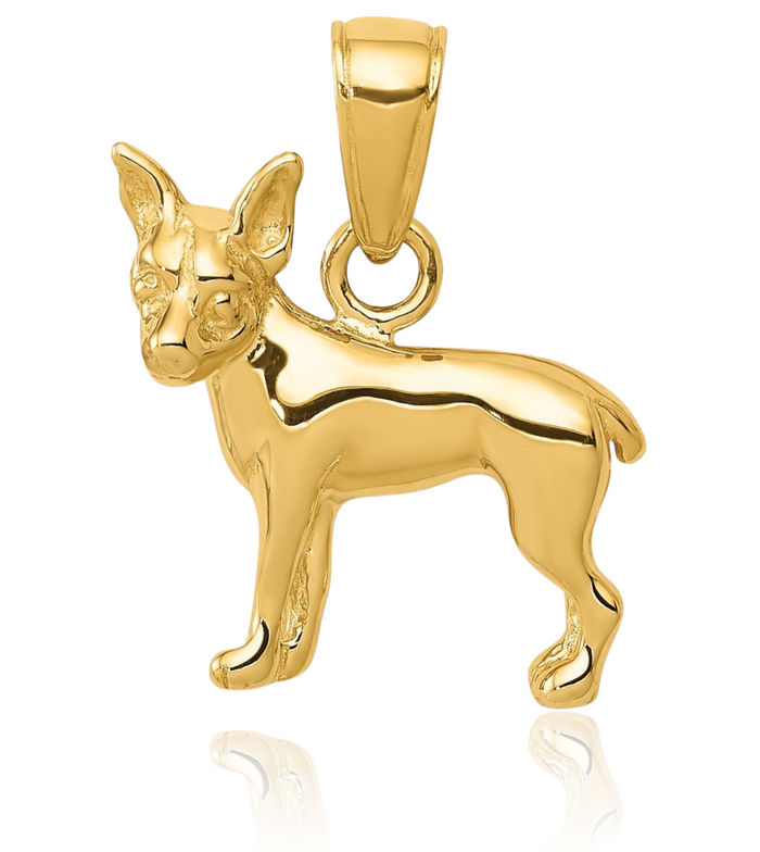 14K Solid Yellow Gold Chihuahua Dog Necklace Chain Pendant Charm