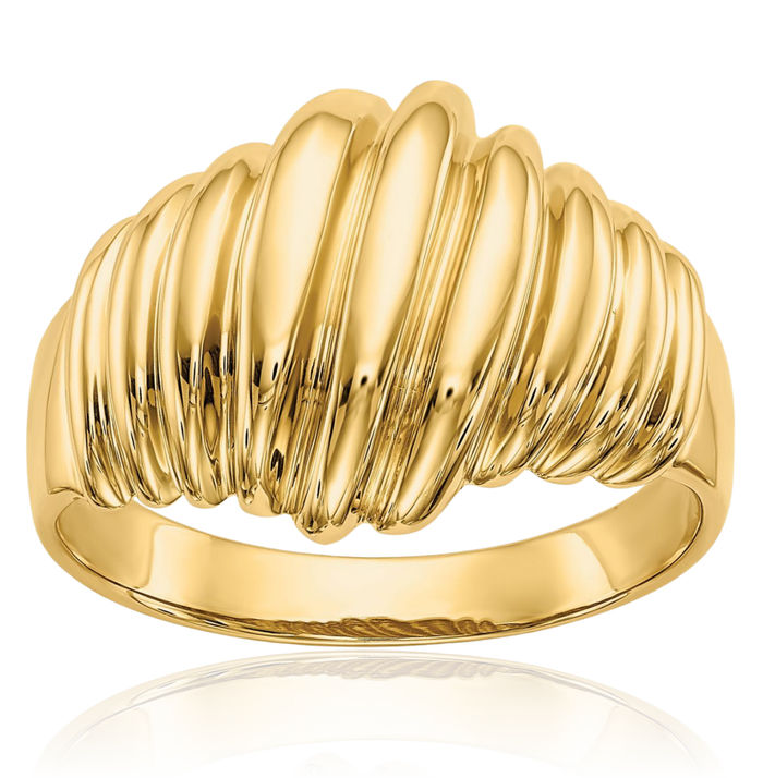 14K Solid Yellow Gold Chunky Dome Statement Ring