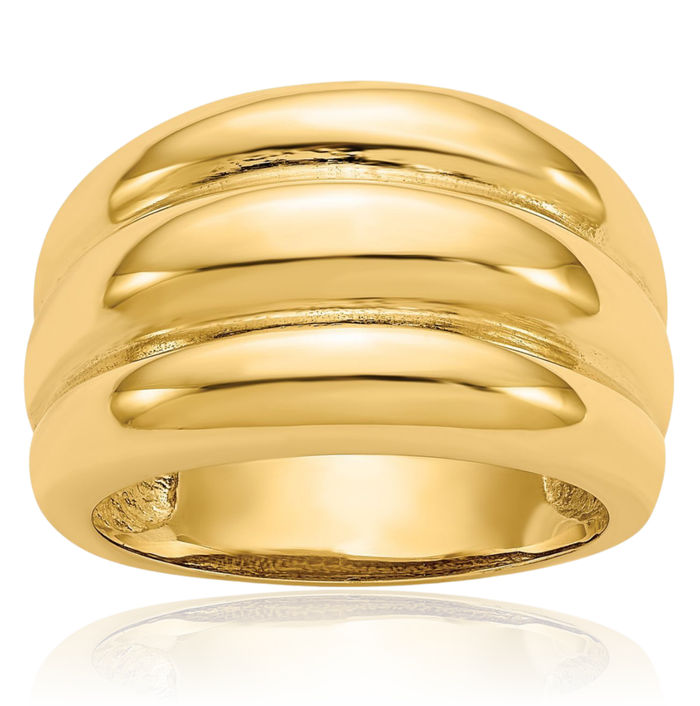 14K Solid Yellow Gold Chunky Dome Statement Ring