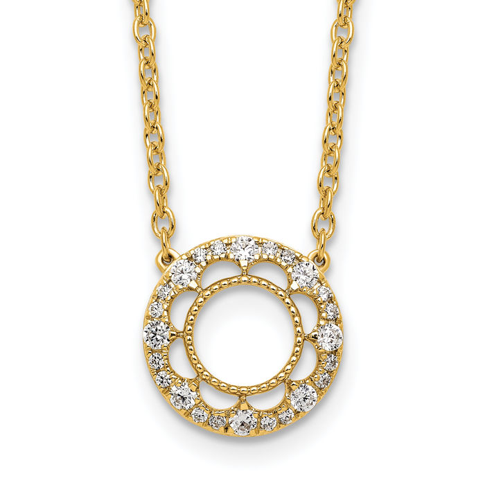 14K Solid Yellow Gold Circle Round Geometric Diamond Necklace Chain