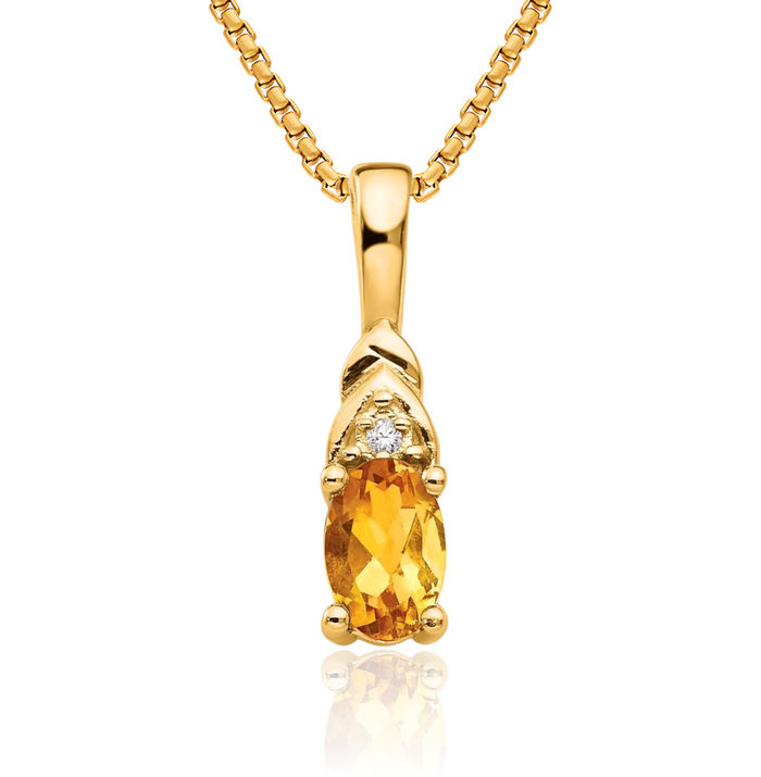 14K Solid Yellow Gold Orange Citrine Diamond Necklace Gemstone Pendant Charm April November Birthstone Jewelry