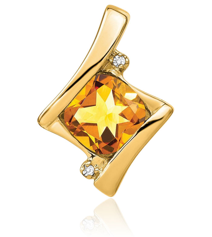 14K Solid Yellow Gold Orange Citrine Diamond Necklace Charm Gemstone Pendant