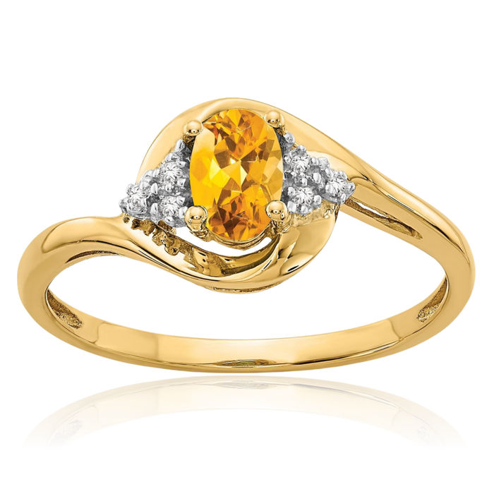 14K Solid Yellow Gold Orange Citrine Diamond Ring Gemstone Band November Birthstone Jewelry