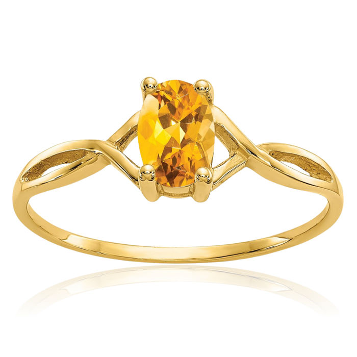 14K Solid Yellow Gold Orange Citrine Ring Gemstone Band November Birthstone Jewelry