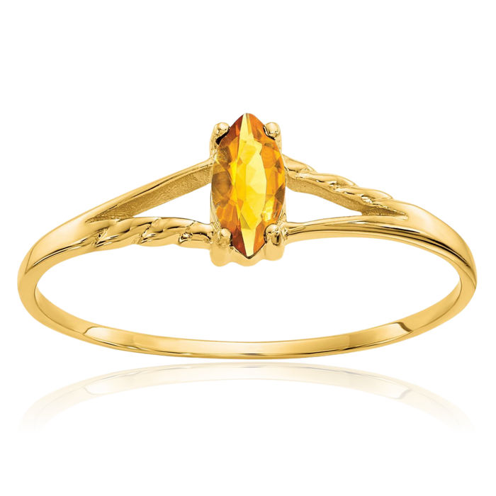 14K Solid Yellow Gold Orange Citrine Ring Gemstone Band November Birthstone Jewelry