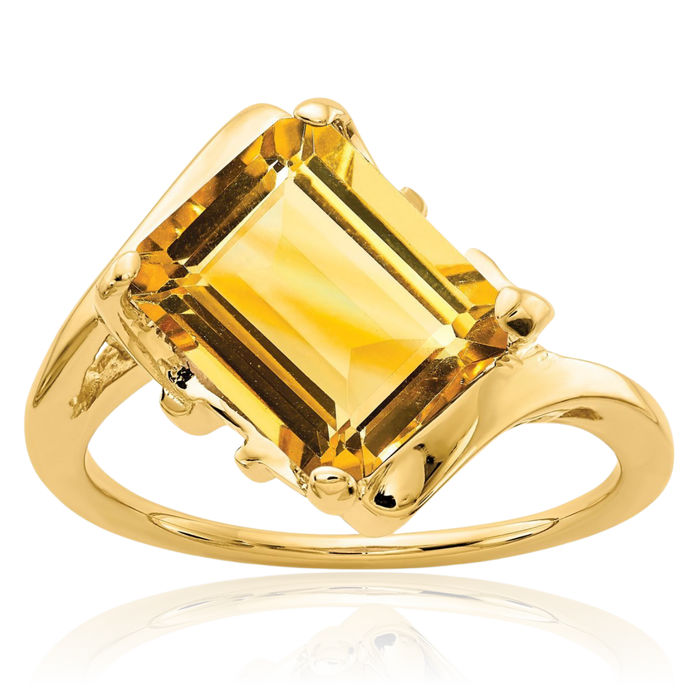 14K Solid Yellow Gold Orange Citrine Ring Gemstone Band November Birthstone Jewelry