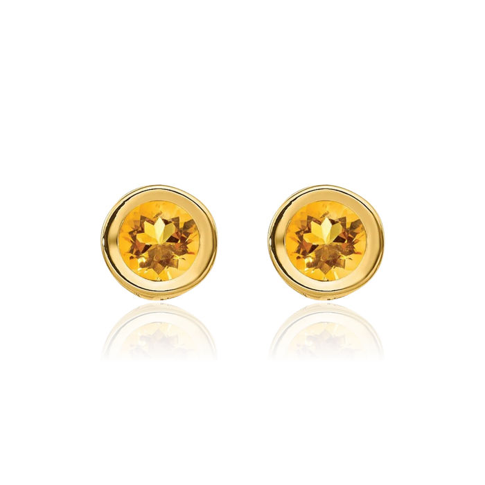 14K Solid Yellow Gold Orange Citrine Studs Gemstone Solitaire Earrings November Birthstone Jewelry