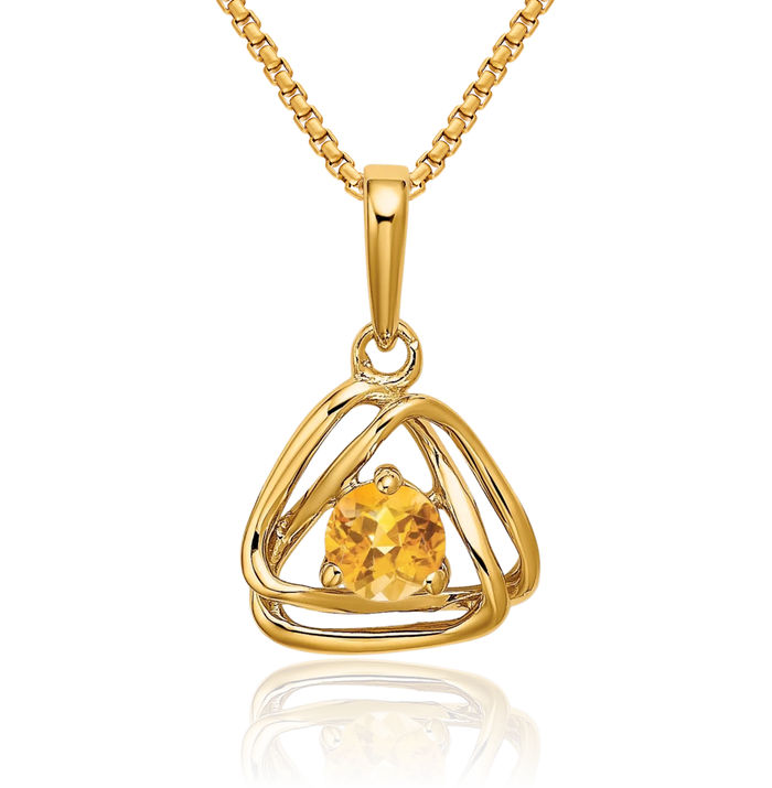 14K Solid Yellow Gold Orange Citrine Triangle Necklace Charm Gemstone Pendant November Birthstone Jewelry