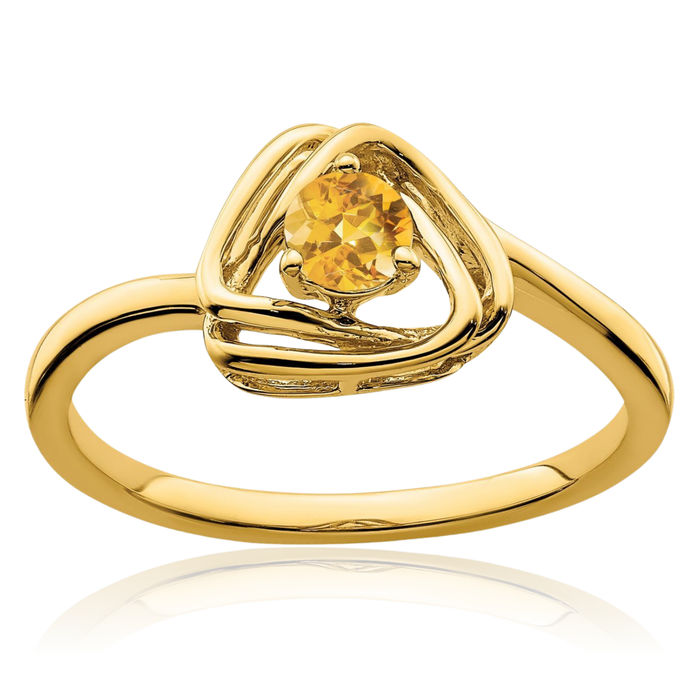 14K Solid Yellow Gold Orange Citrine Triangle Ring Gemstone Band November Birthstone Jewelry