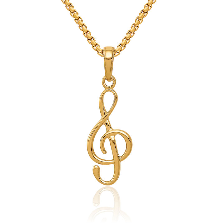 14K Solid Yellow Gold Clef Treble Music Note Necklace Chain Pendant Charm