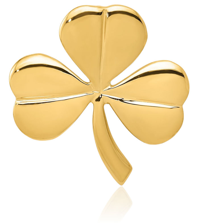 14K Solid Yellow Gold Lucky Clover Leaf Shamrock Flower Floating Chain Slide Pendant Necklace Charm