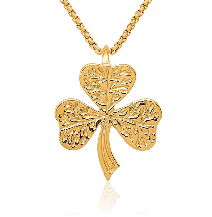 14K Solid Yellow Gold Lucky Clover Leaf Shamrock Flower Floating Chain Slide Pendant Necklace Heart Irish Claddagh Celtic Charm Jewelry