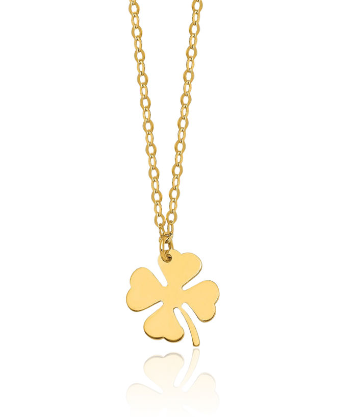 14K Solid Yellow Gold 4 Leaf Lucky Clover Shamrock Flower Heart Irish Claddagh Celtic Necklace Chain Jewelry