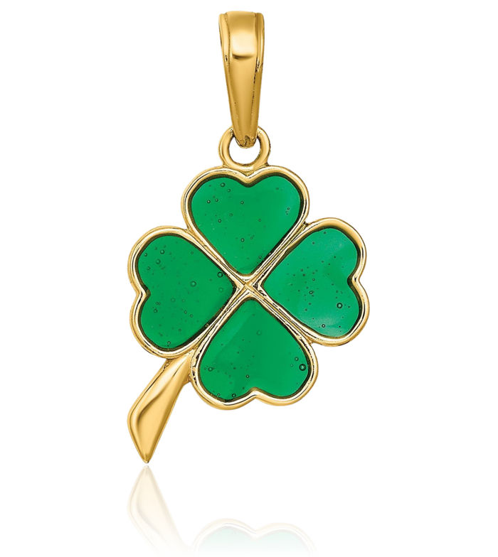 14K Solid Yellow Gold 4 Leaf Lucky Clover Shamrock Flower Necklace Chain Pendant Charm