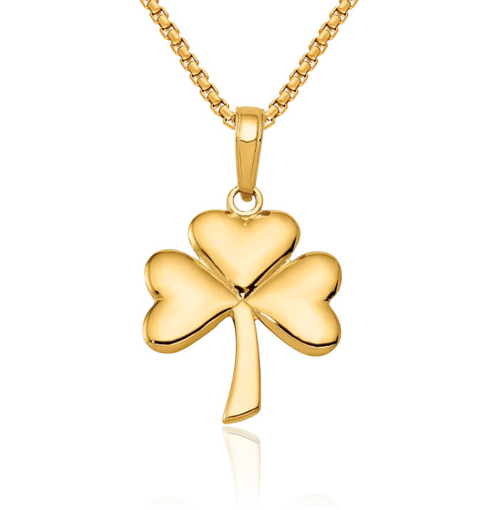 14K Solid Yellow Gold Lucky Clover Leaf Shamrock Flower Necklace Heart Irish Claddagh Celtic Charm Pendant Jewelry