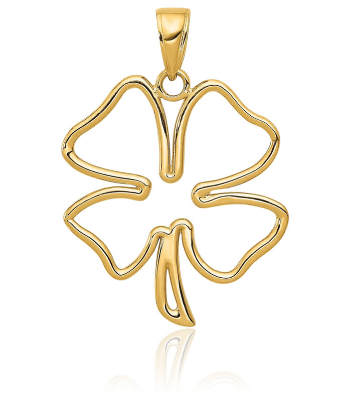 14K Solid Yellow Gold 4 Leaf Lucky Clover Shamrock Flower Necklace Heart Irish Claddagh Celtic Charm Pendant Jewelry