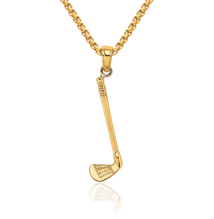 14K Solid Yellow Gold Club Necklace Golf Charm Sports Pendant