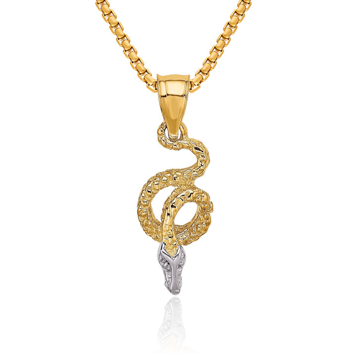 14K Solid Yellow Gold Coiled Cubetto Omega Snake Necklace Chain Pendant Charm
