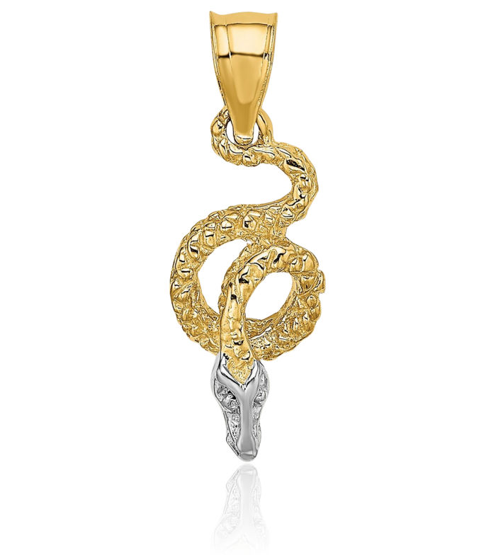 14K Solid Yellow Gold Coiled Cubetto Omega Snake Necklace Chain Pendant Charm