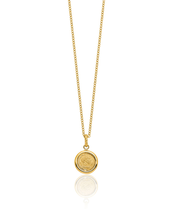 14K Solid Yellow Gold Coin Chain Necklace