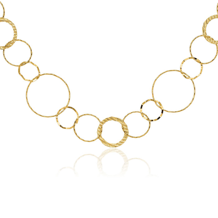 14K Solid Yellow Gold Combo Circle Round Geometric Chain Necklace