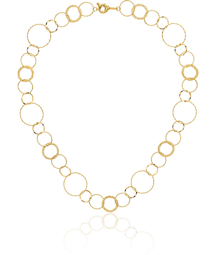 14K Solid Yellow Gold Combo Circle Round Geometric Chain Necklace