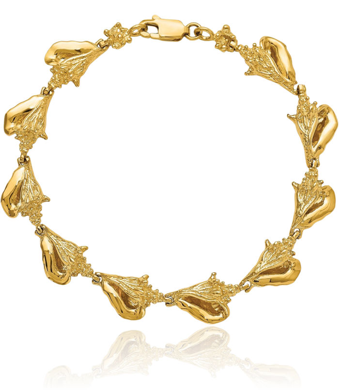 14K Solid Yellow Gold Conch Shell Link Chain Charm Bracelet