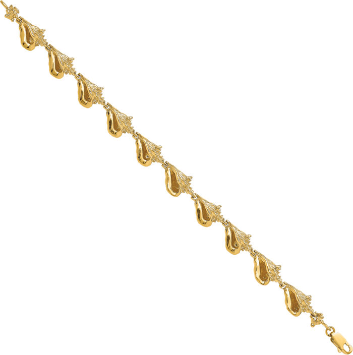 14K Solid Yellow Gold Conch Shell Link Chain Charm Bracelet