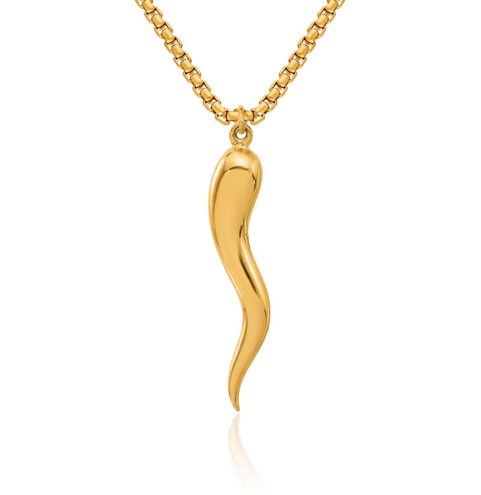 14K Solid Yellow Gold Cornicello Italian Horn Necklace Lucky Protection Amulet Pendant Chilli Pepper Charm