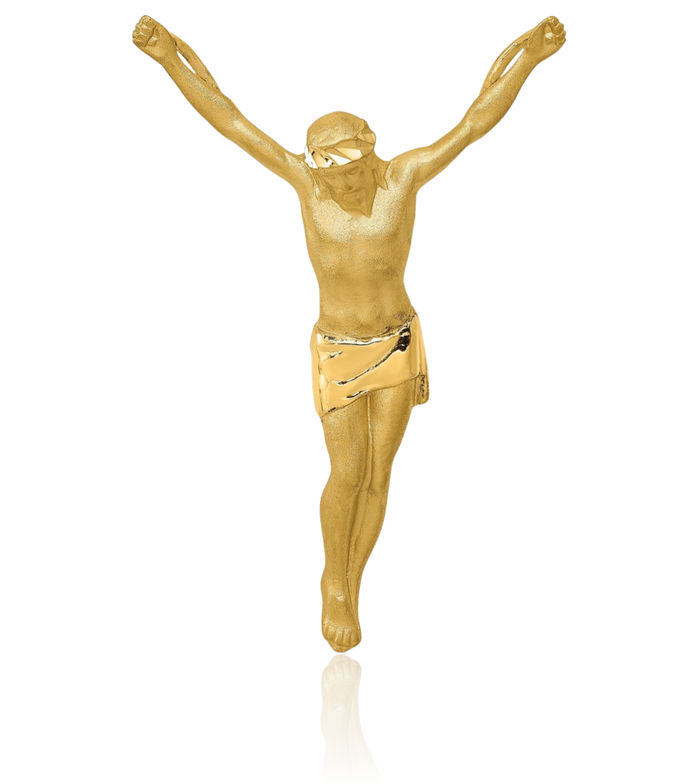 14K Solid Yellow Gold Corpus Jesus Christ Floating Chain Slide Pendant Necklace Religious Christian Faith Charm