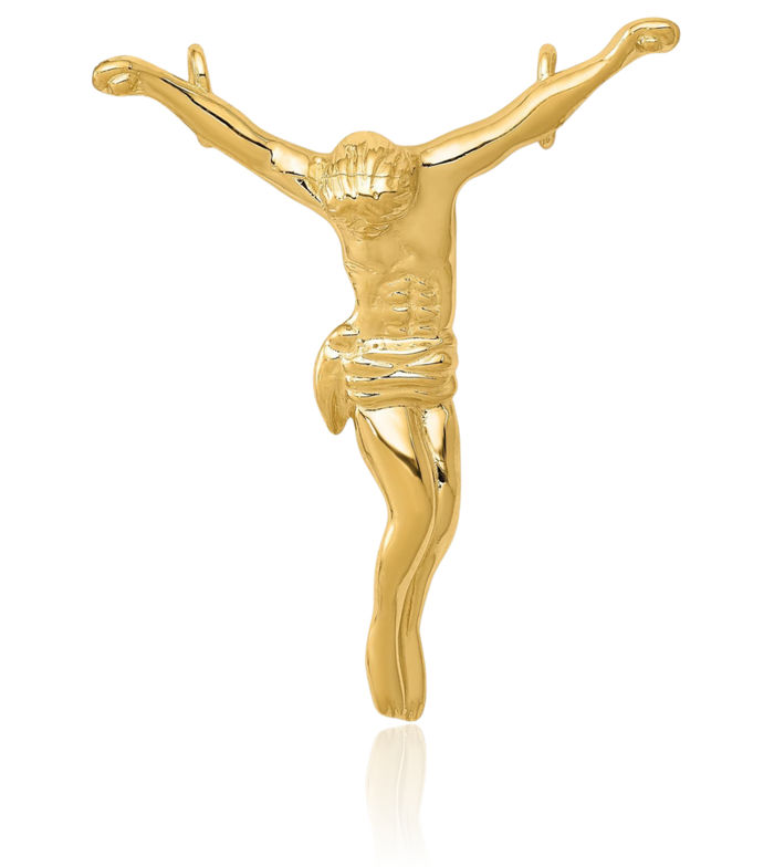 14K Solid Yellow Gold Corpus Jesus Christ Floating Chain Slide Pendant Necklace Religious Christian Faith Charm