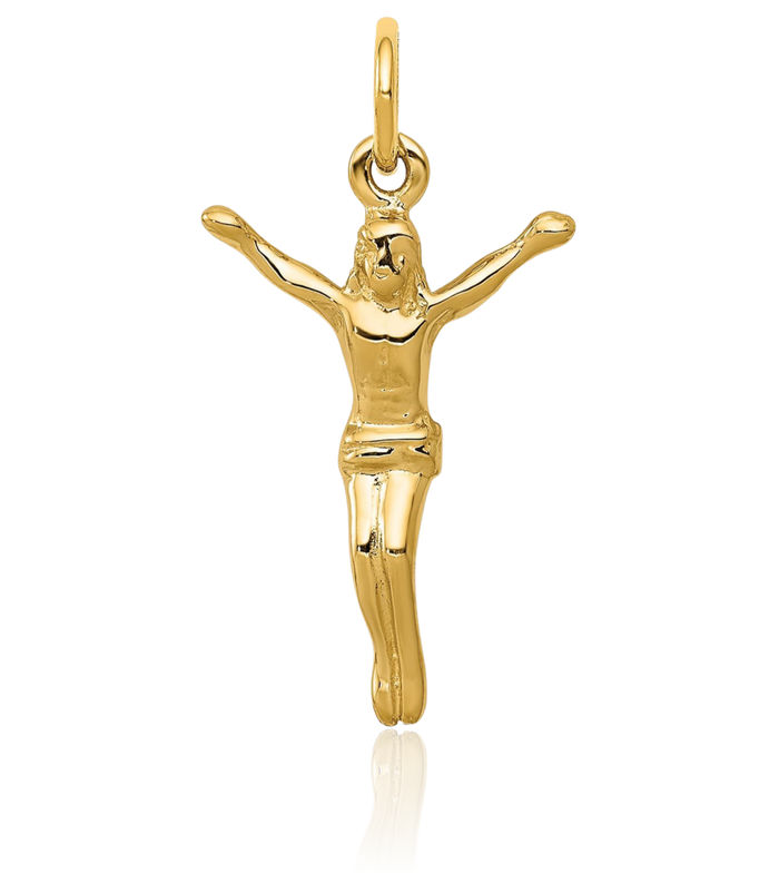 14K Solid Yellow Gold Corpus Jesus Christ Necklace Religious Chain Pendant Christian Faith Charm