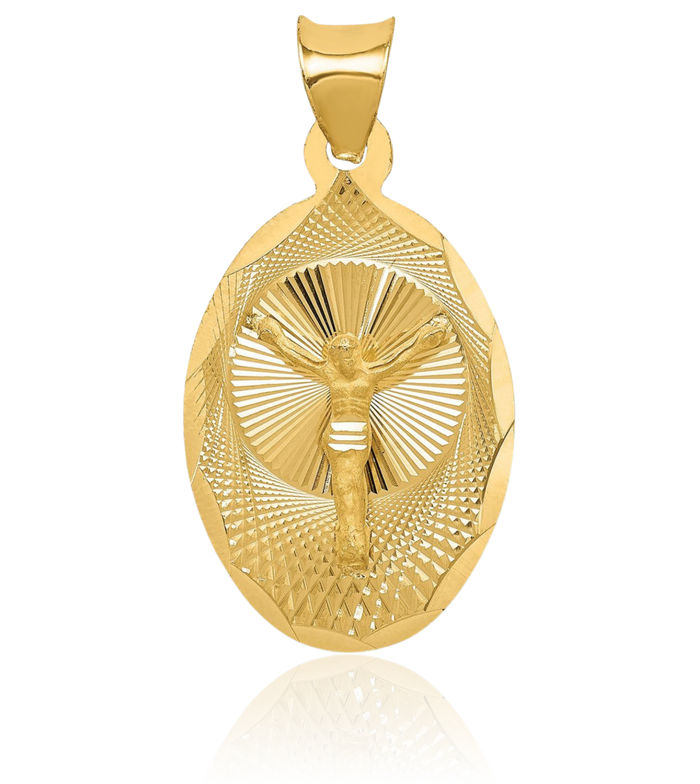 14K Solid Yellow Gold Corpus Jesus Christ Oval Necklace Religious Chain Pendant Christian Faith Charm