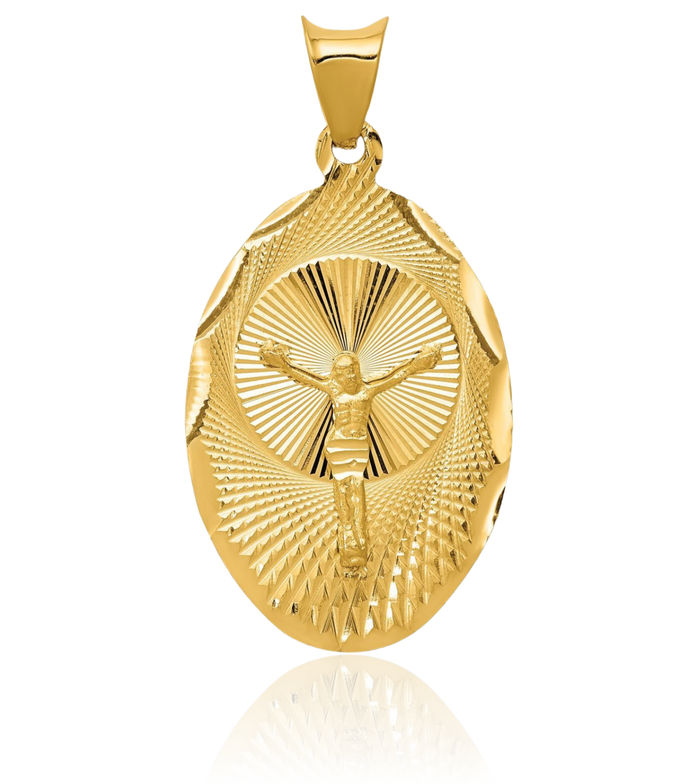 14K Solid Yellow Gold Corpus Jesus Christ Oval Necklace Religious Chain Pendant Christian Faith Charm