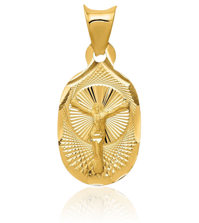 14K Solid Yellow Gold Corpus Jesus Christ Oval Necklace Religious Chain Pendant Christian Faith Charm