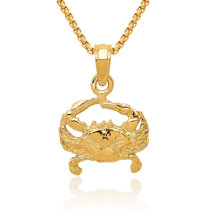 14K Solid Yellow Gold Crab Claw Necklace Chain Pendant Charm